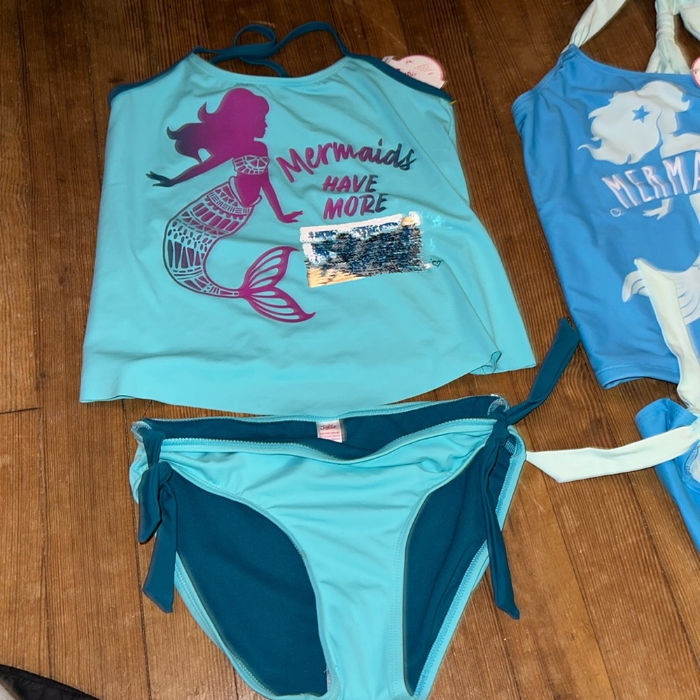 2 new girls bathing swimsuit mermaid justice blue clothing bundle 12 vintage NWT - Picture 3 of 12